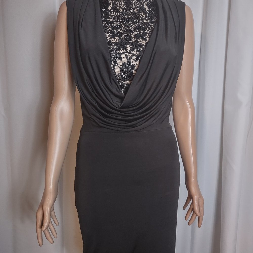 VA VA VOOM Black spandex dress with  beaded lace on neck and chest size S - Picture 2 of 8